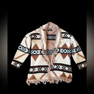 Geometric Patterned Cardigan - Brown and Cream